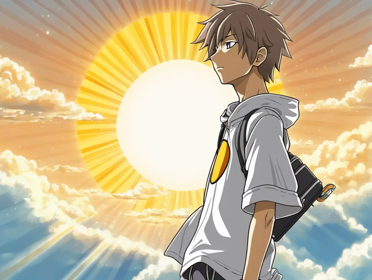 anime guy with sun and clouds background








