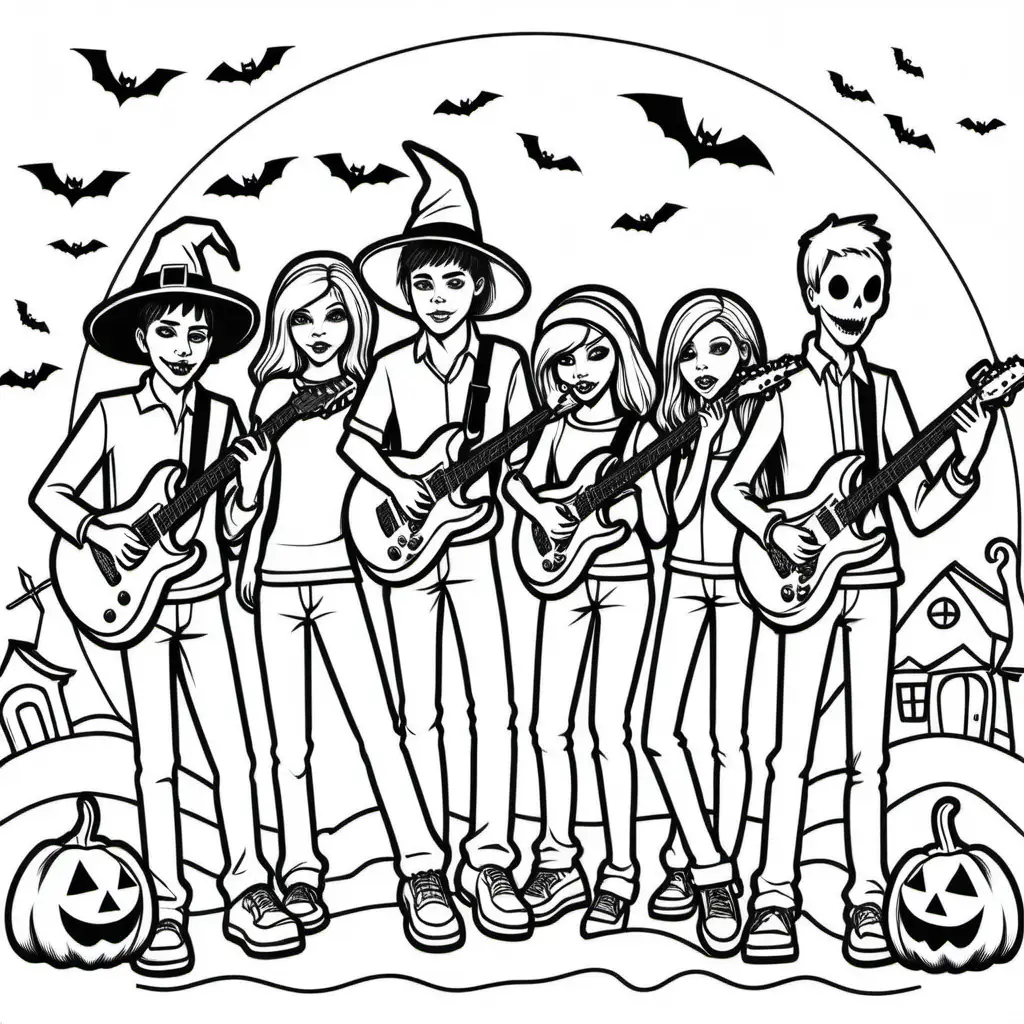 simple black and white halloween coloring book picture of halloween teen band
