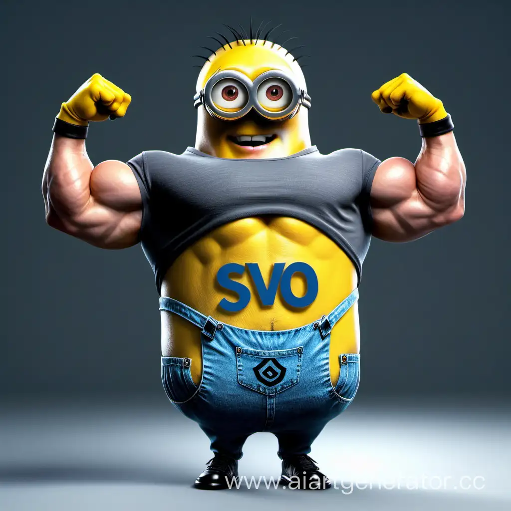 Muscular-Minion-Fitness-SVO-Poses-in-Stylish-Tshirt