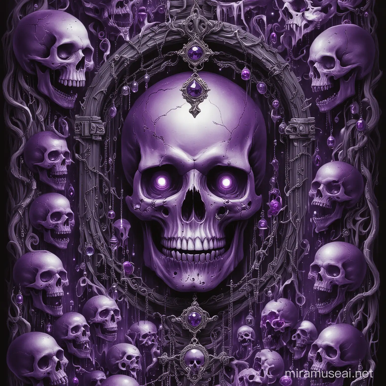 skulls, cursed amulet, horror movie, purple jewels, spirits, scary, ghosts, demons, movie poster, anthology, 4 stories