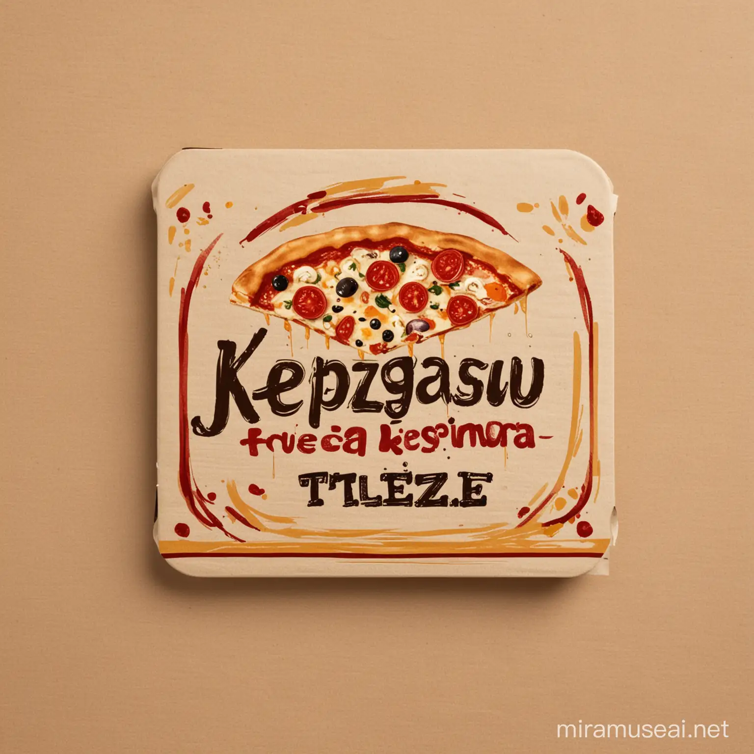 Forme rectangulaire pour étiquette sur une boîte de pizza avec titre '' kpedzigaou ''