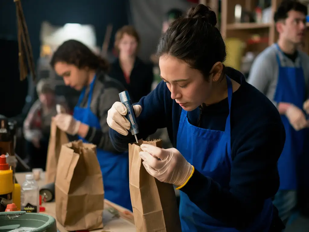 gluing a paper bag, production, photo