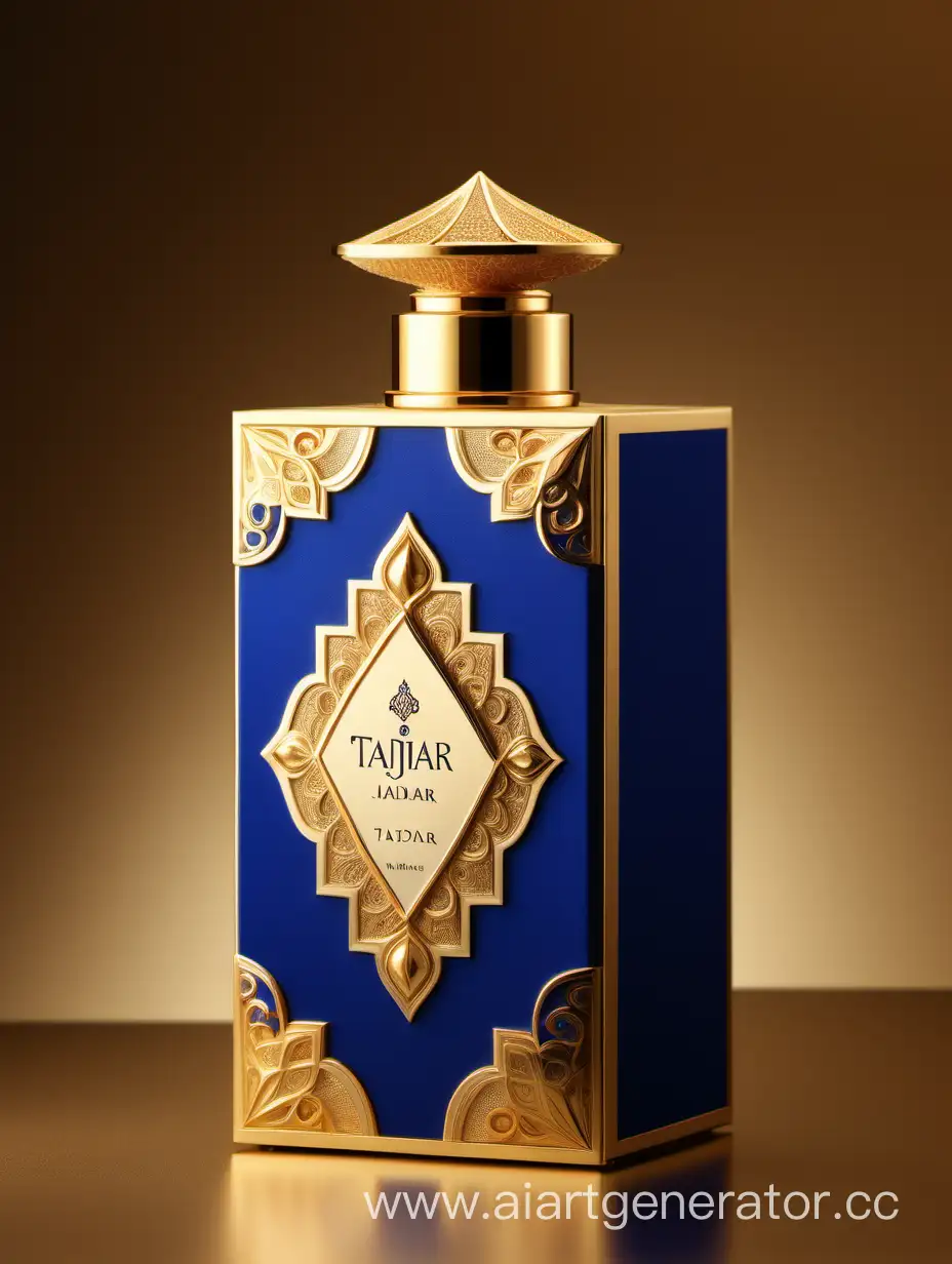 Luxurious-TAJDAR-Perfume-Box-Design-with-Gold-and-Royal-Blue-Accents