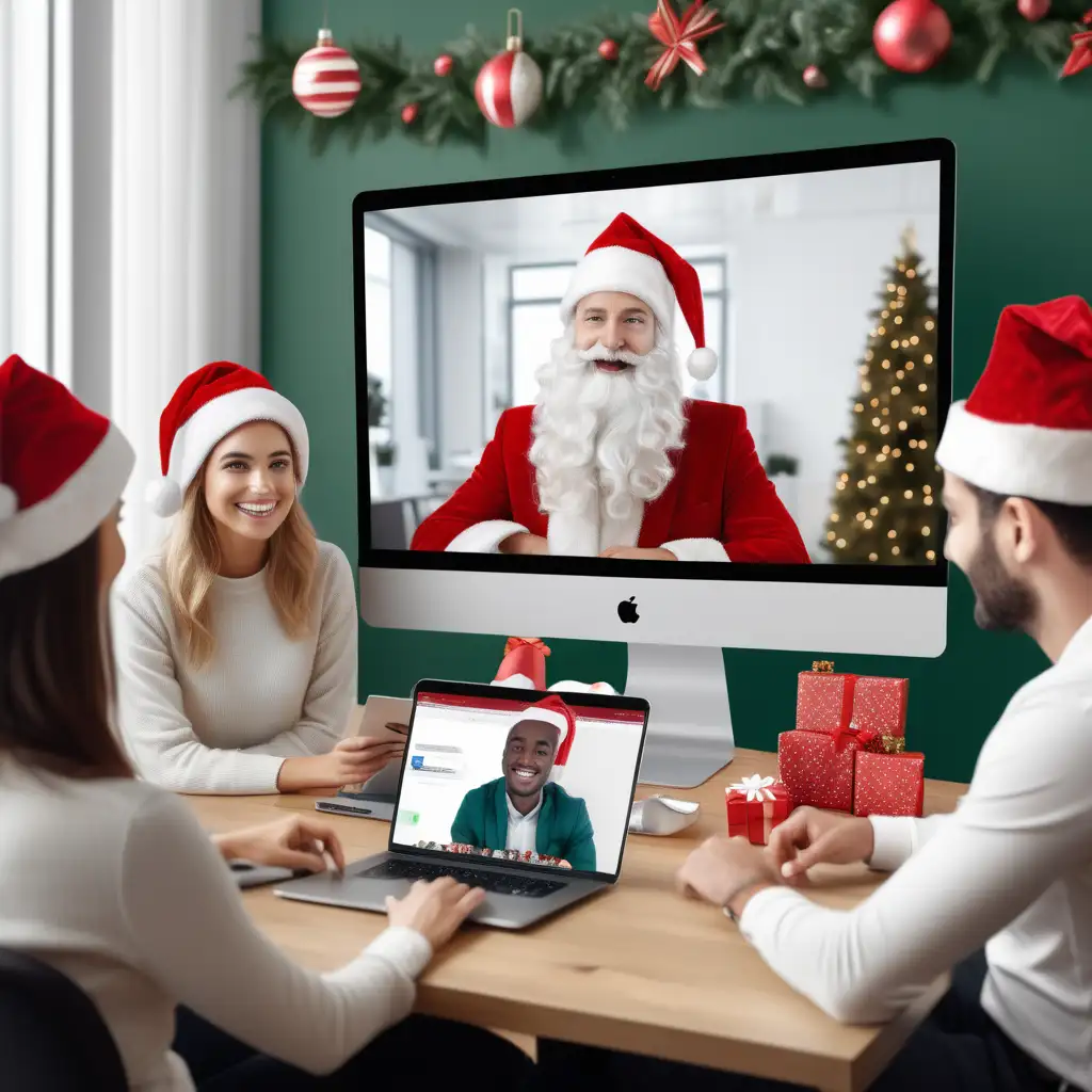 generate a realistic image showing an active webinar in progress with global attendees using a holiday theme