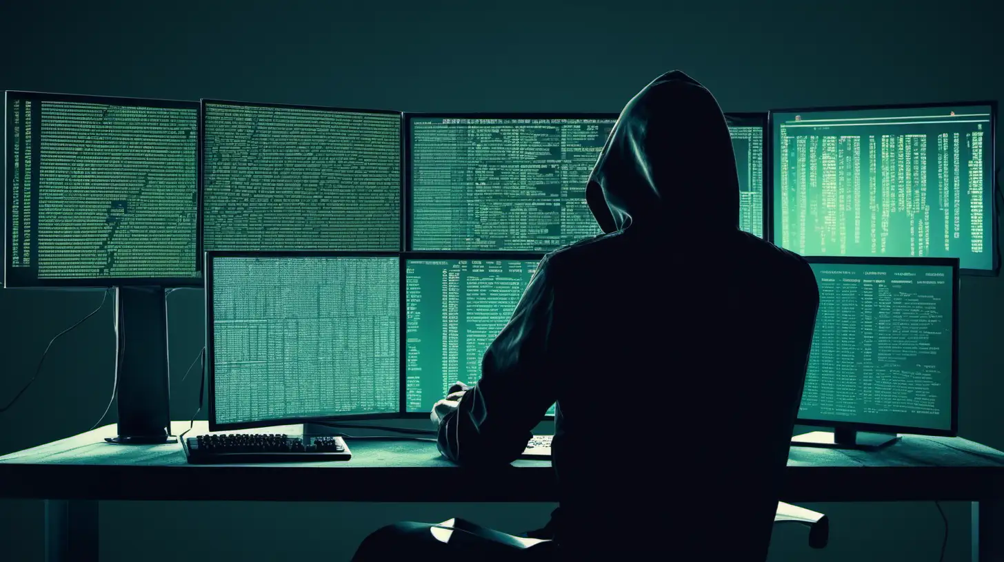 a hacker working on a data screen