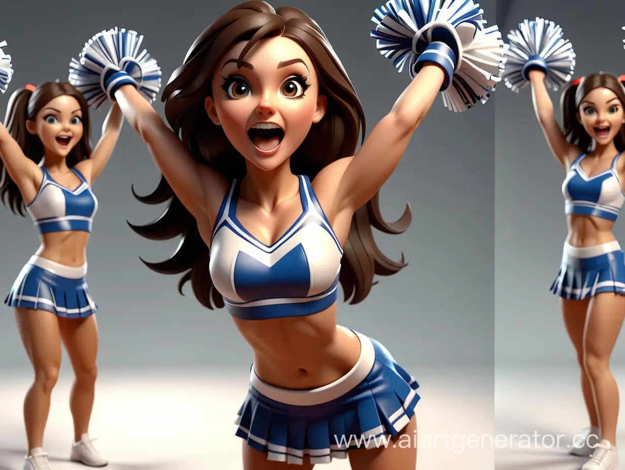 3D, cheerleader woman, женщина брюнетка, идеальная женская фигура, восторженный взгляд,  с разных ракурсов, 8K ultra-high-definition
