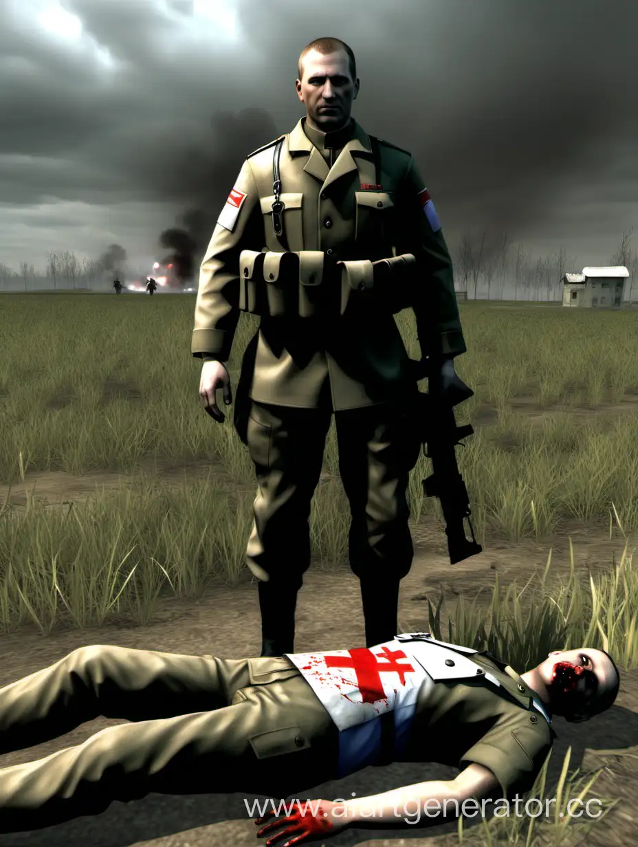 Project Reality (PR) — это модификация игры Battlefield 2.
Русский Медик стоя в поле где мины, держит своего раненного товарищя с оторваными ногами 