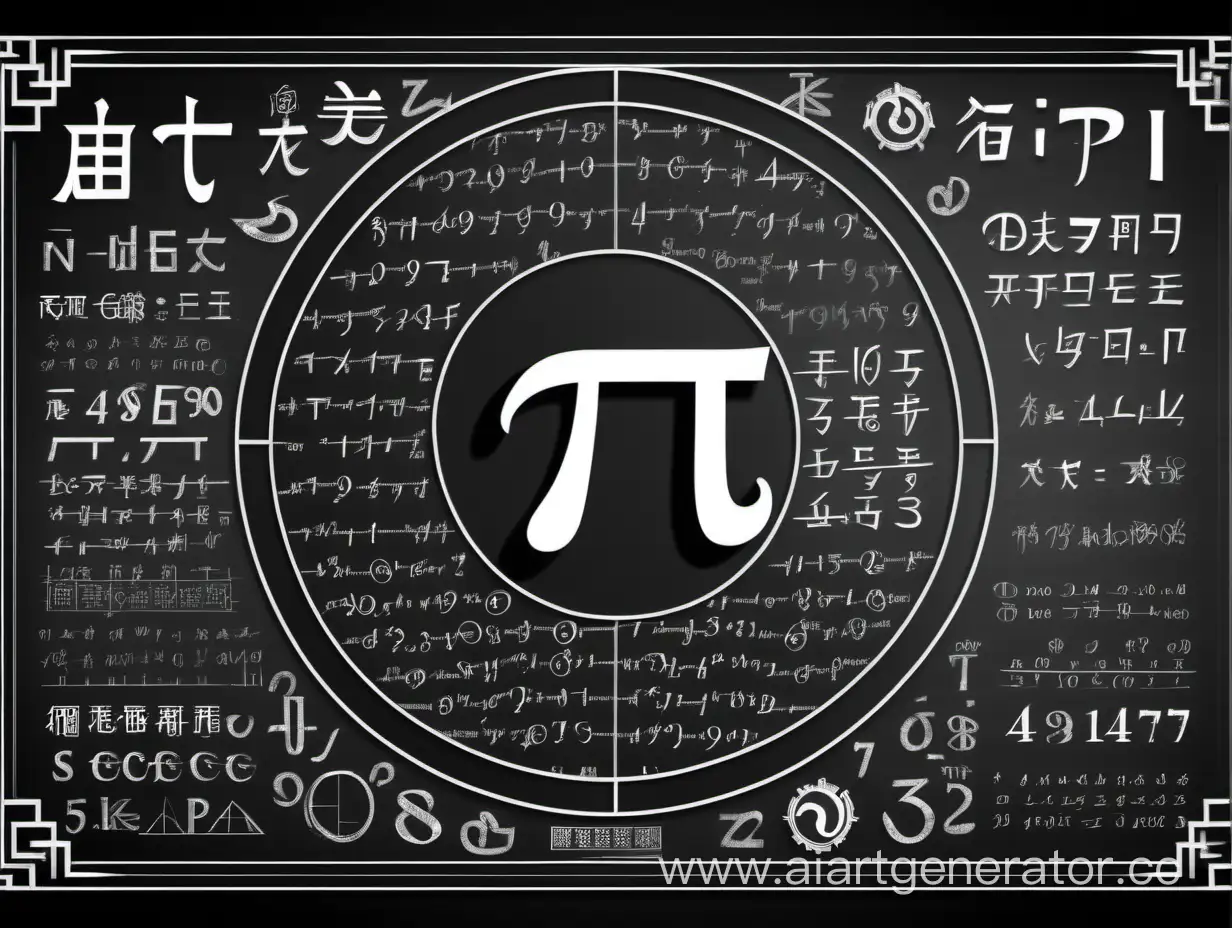 圆周率数学主题黑板报中文版，精美，黑白线稿，符合中国人审美