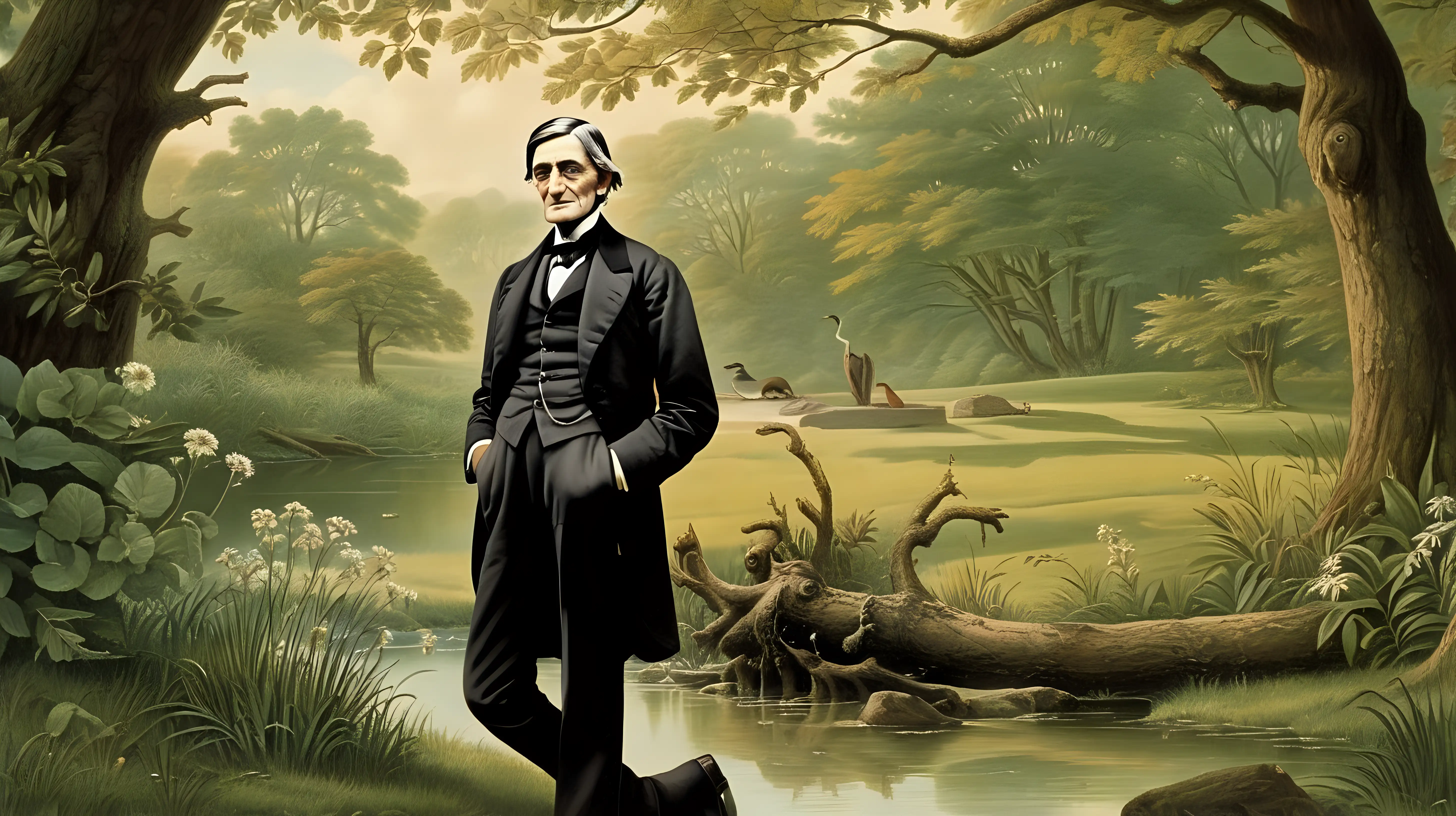 Ralph Waldo Emerson in a Serene Forest Landscape