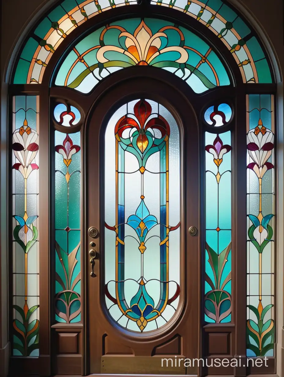 Tiffany Art Nouveau Stained Glass Door