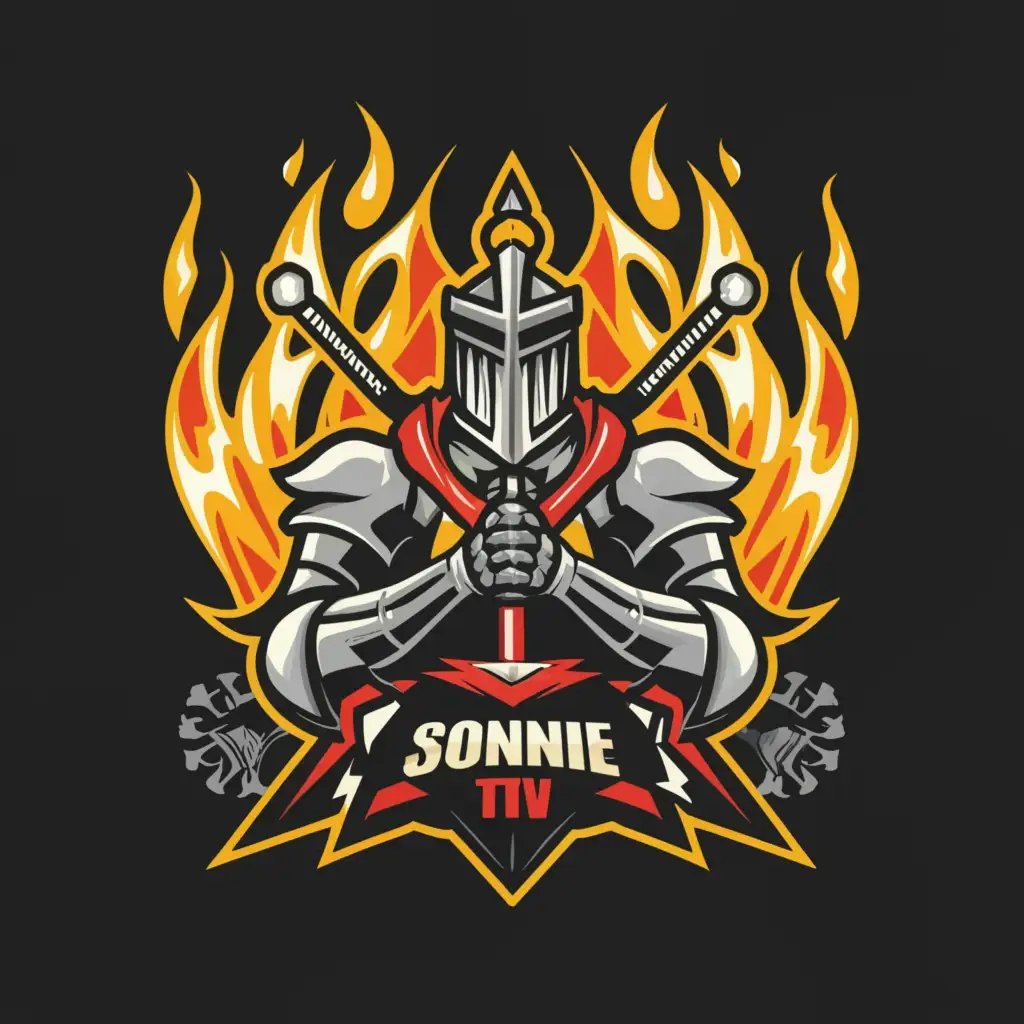 LOGO-Design-for-Sonnie-TTV-Bold-Black-and-Gold-with-Holy-Knight-and-Flames