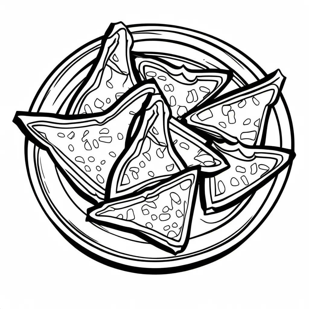 Tortilla Chips food  bold ligne and simple and easy
, Coloring Page, black and white, line art, white background, Simplicity, Ample White Space. The background of the coloring page is plain white to make it easy for young children to color within the lines. The outlines of all the subjects are easy to distinguish, making it simple for kids to color without too much difficulty