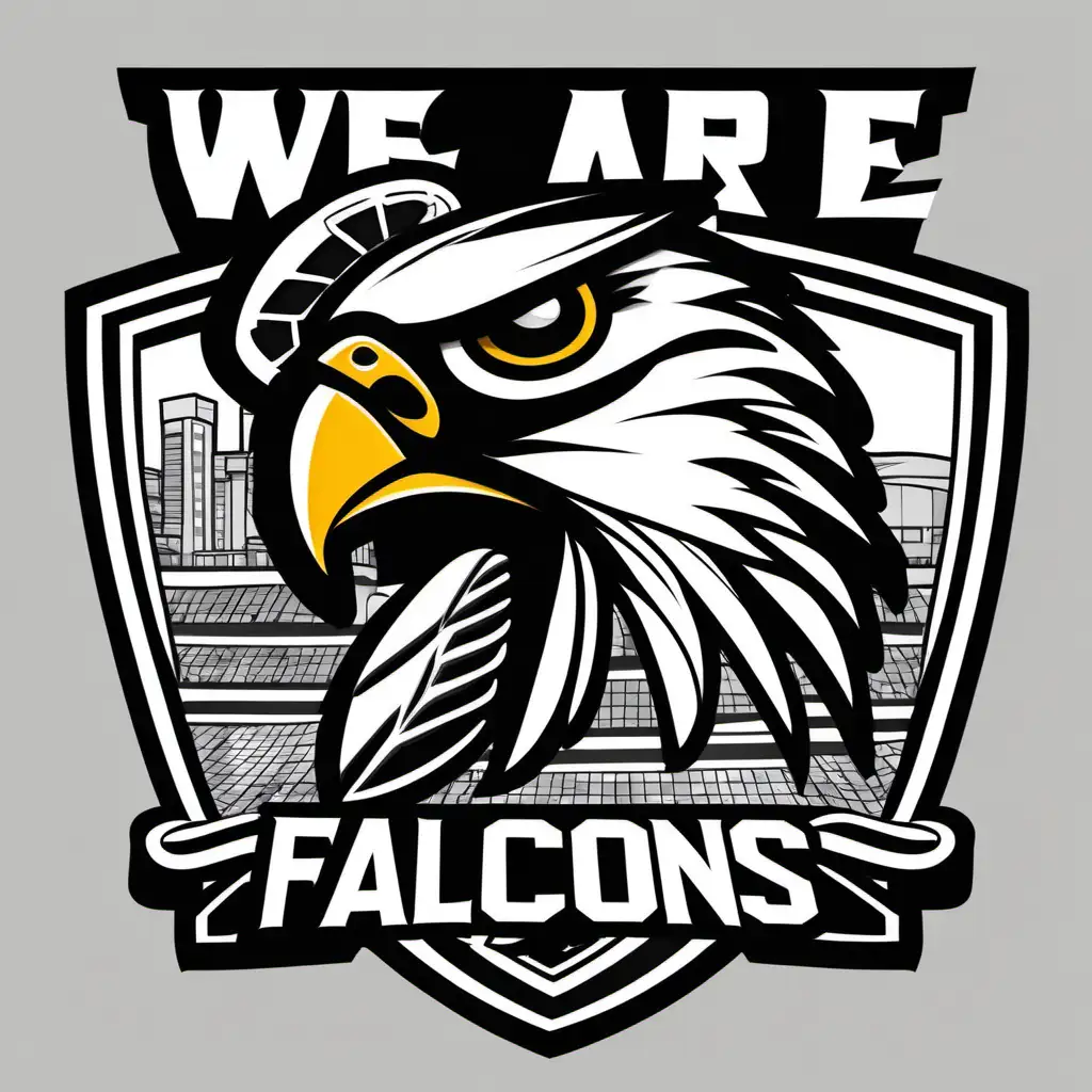 We Are Falcons, Football, cartoon,  Black Outline
