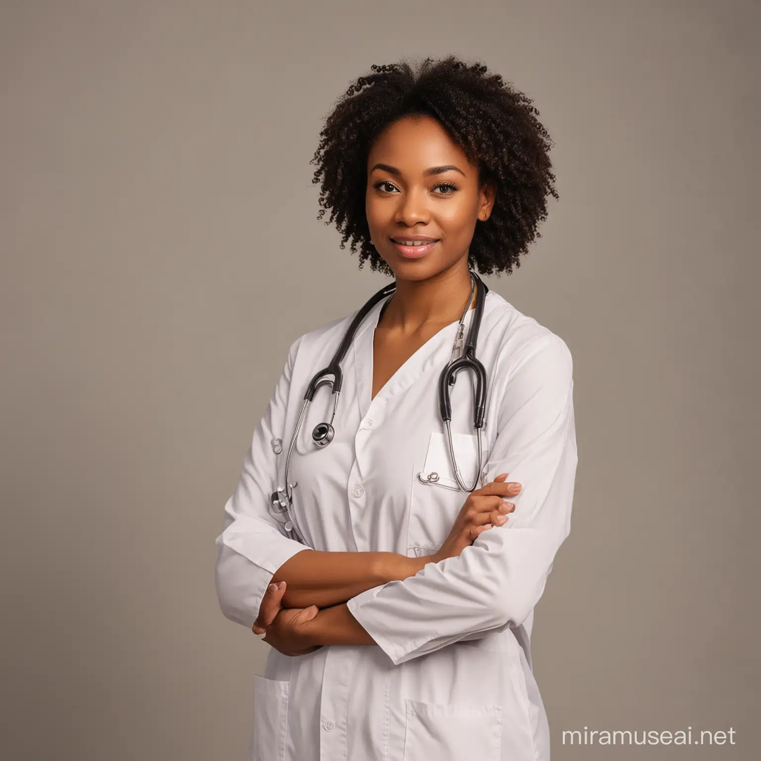 African American Doctor Standing with Stethoscope in Hospital Setting