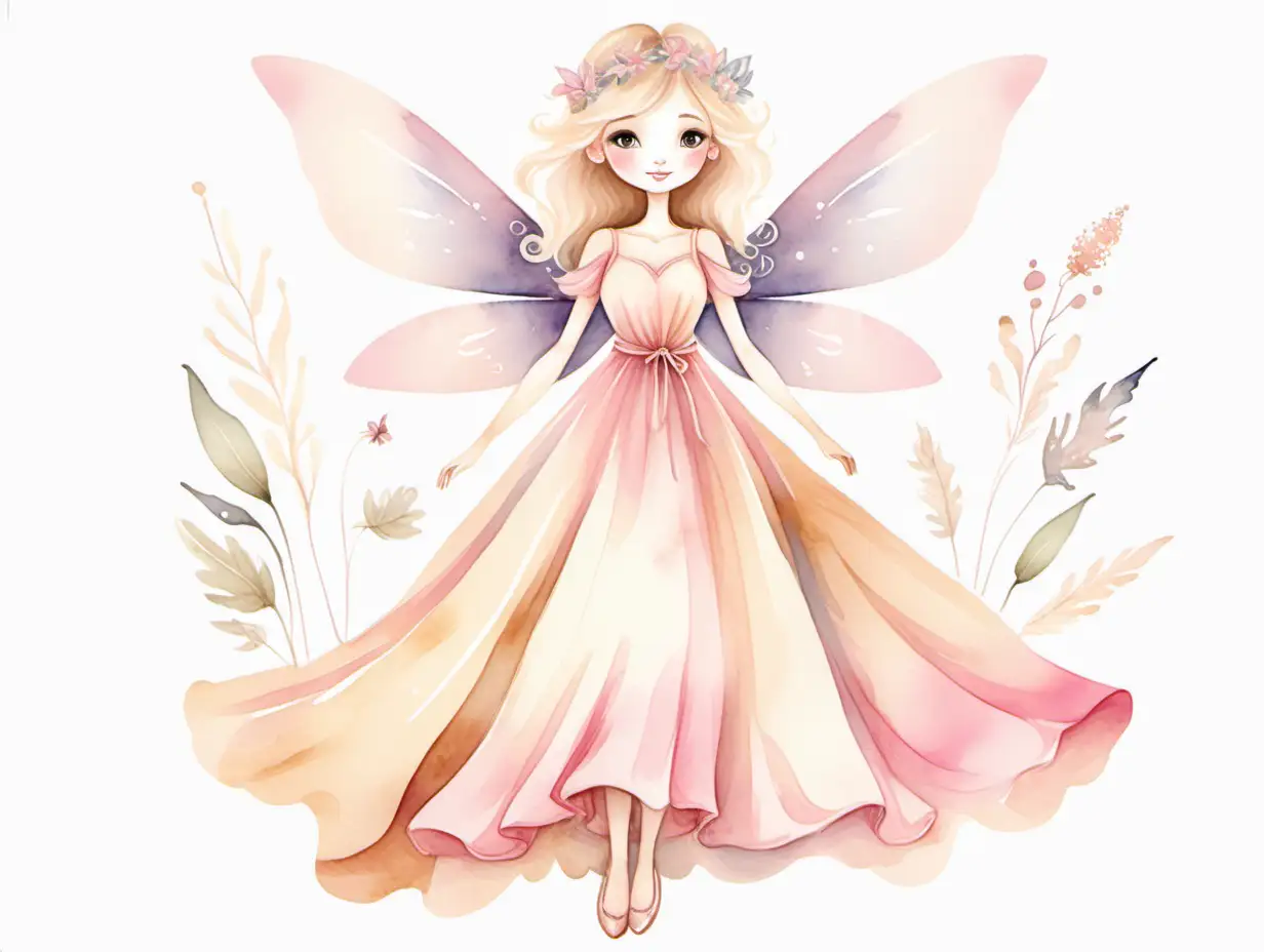 Cheerful Fairy in Pastel Watercolor Dream Enchanting Fairytale Illustration