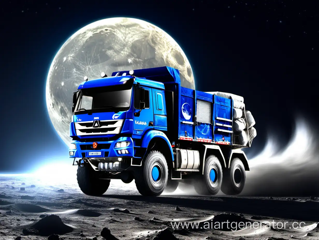 The truck KAMAZ 54901 is driving on the moon