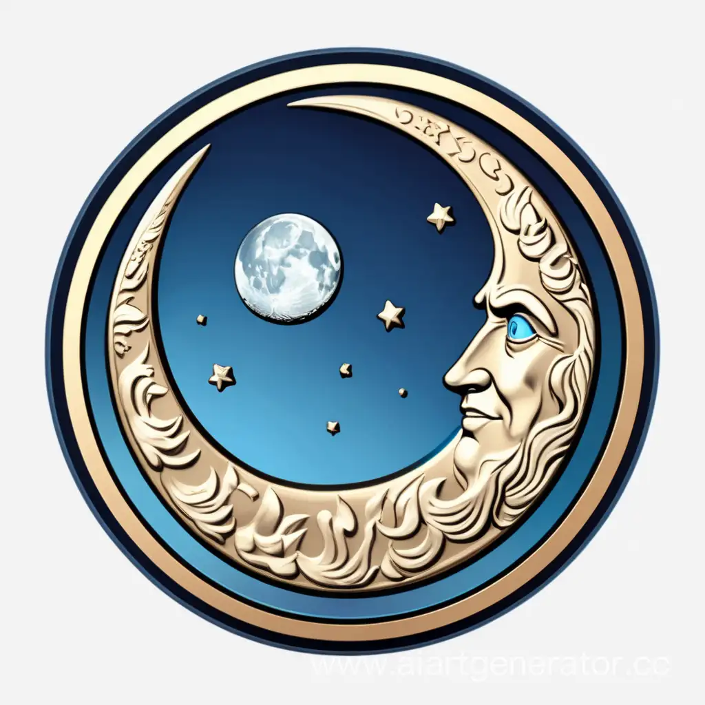 Денежная валюта монета с изображением луны без надписей без фона идеально круглая с синим оттенком в мультяшном стиле

