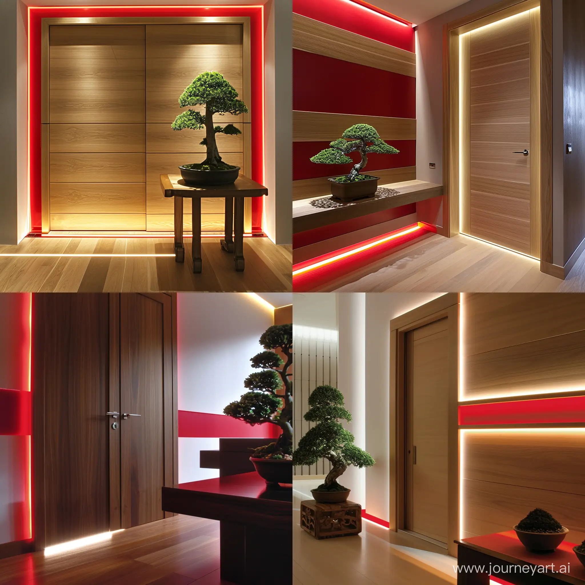 Contemporary-Custom-Cherry-Veneer-Doors-with-LED-Accent-Lighting-in-Stylish-AsianInspired-Room