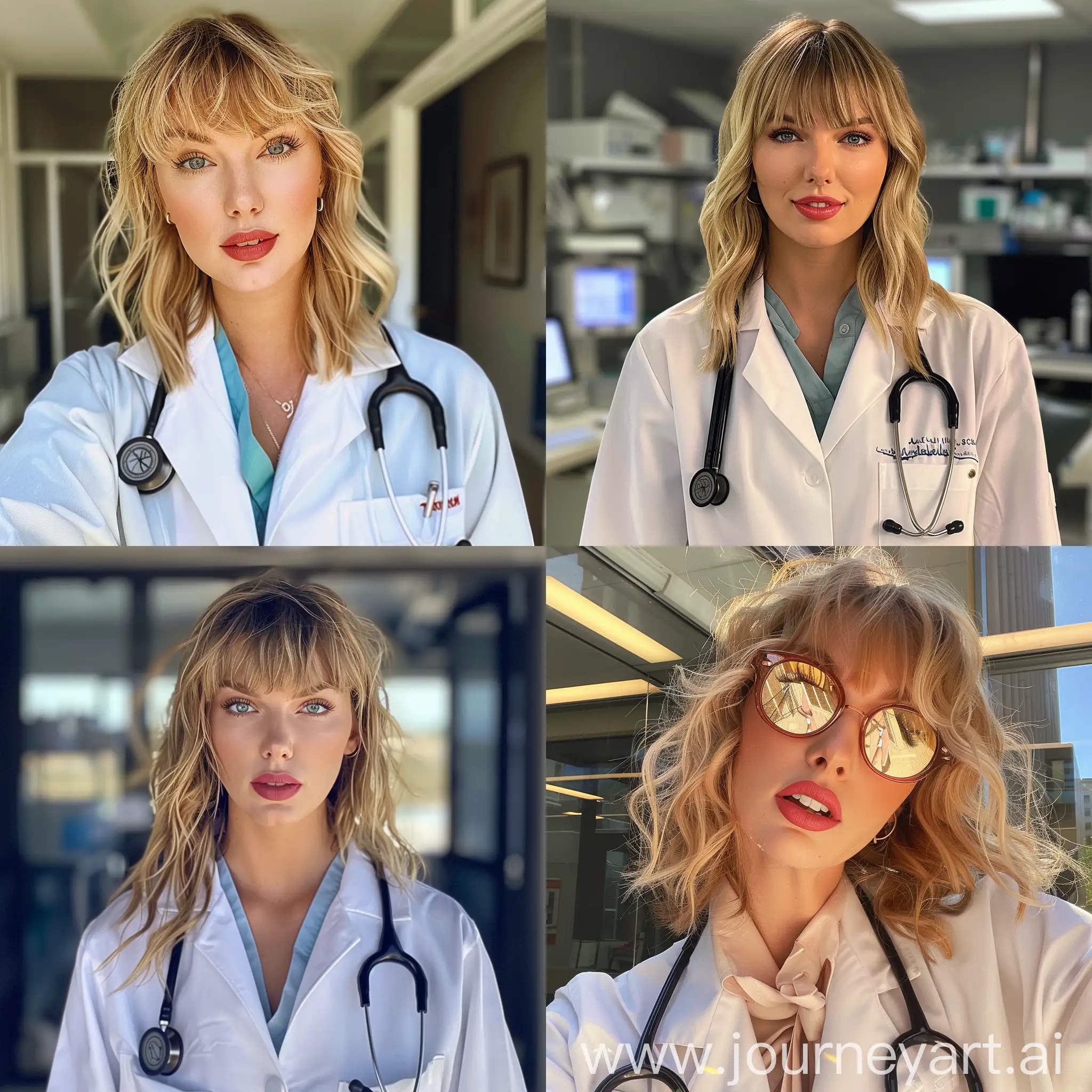 Taylor swift, wearing a medical apparel 