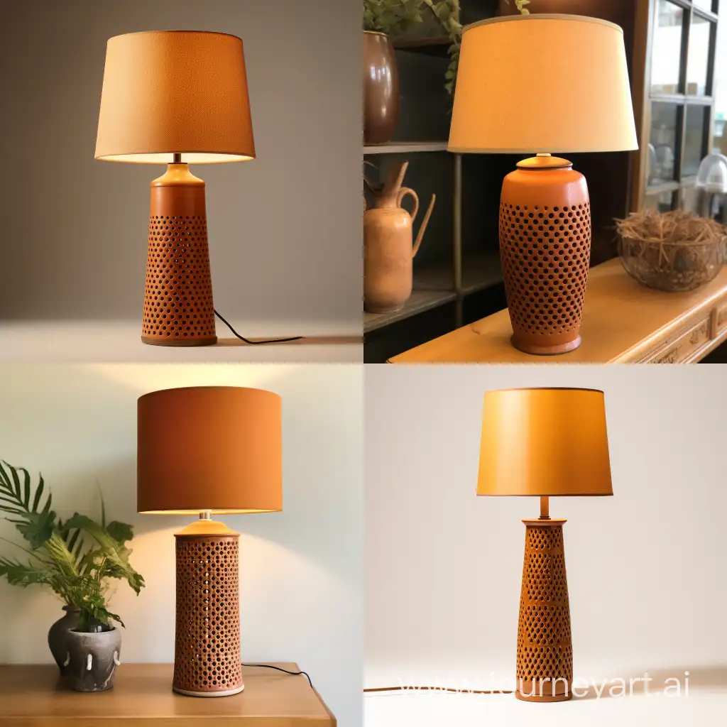 Terracotta cylindrical narrow base with perforated ball top terracotta lamp 1 feet