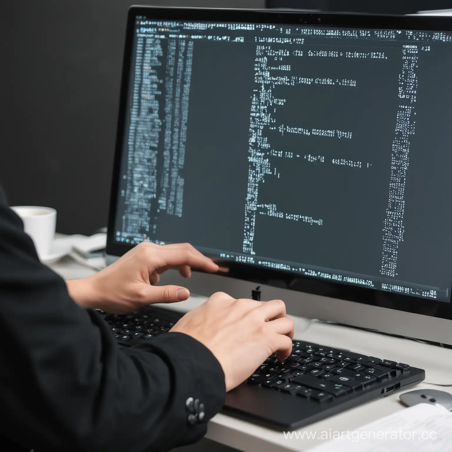 человек пишет код на компьютере
