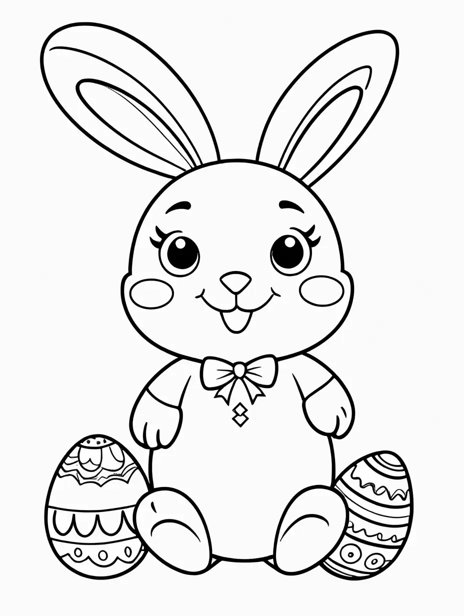 Very easy coloring page for 3 years old toddler. Smile chic with easter egg. Without shadows. White background.