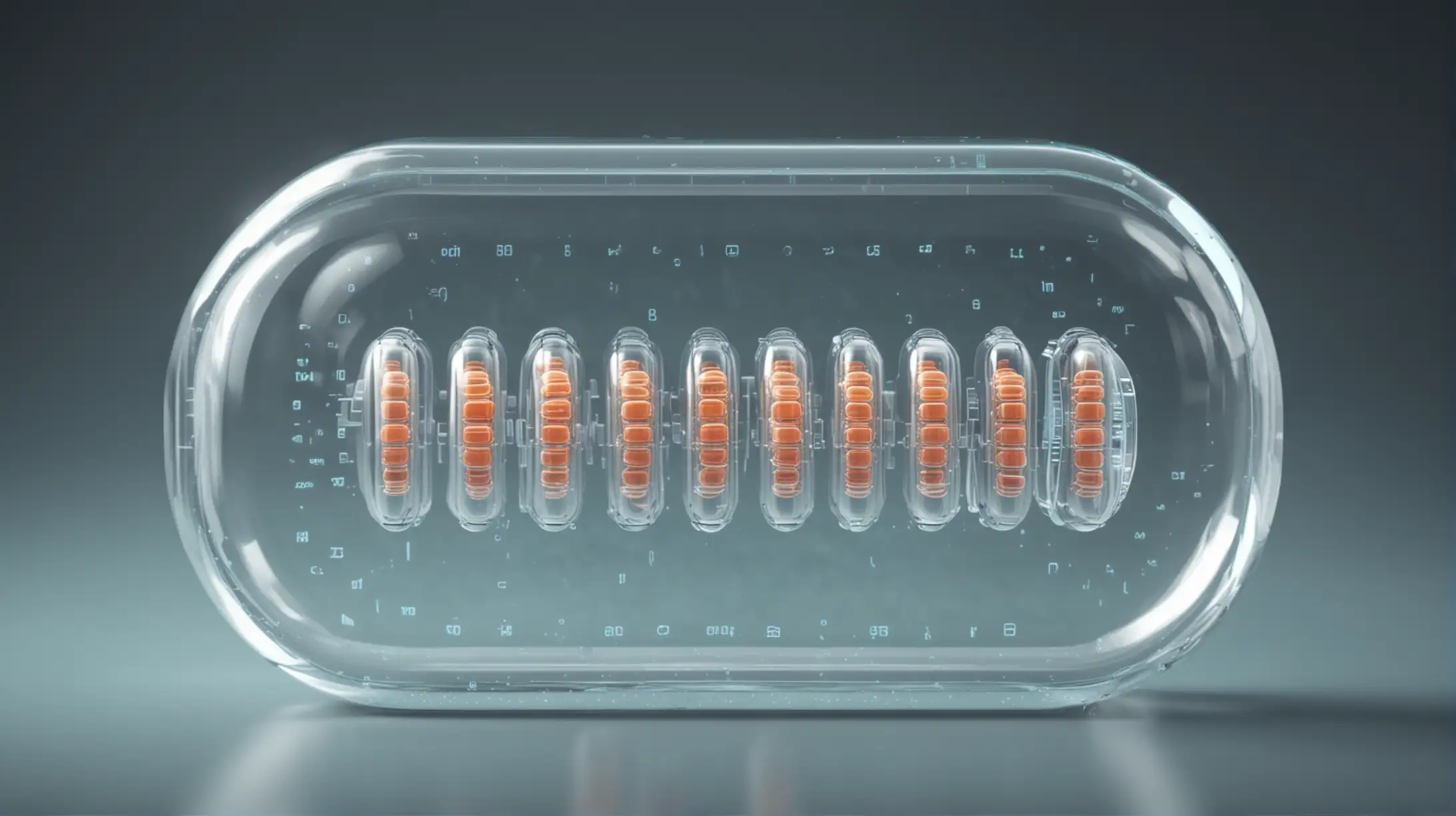 DNA in a clear tablet capsule, futuristic, 
