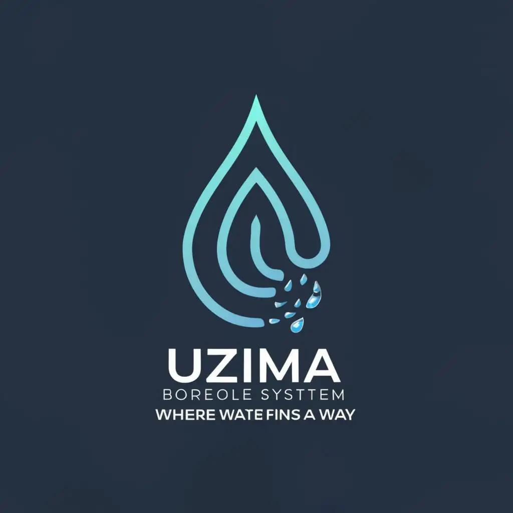 a logo design,with the text "UZIMA BOREHOLE  SYSTEM", main symbol:Uzima: Where Water Finds a Way.,complex,clear background