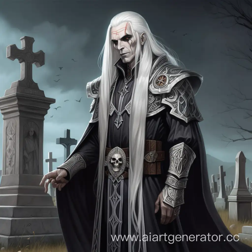 Dark-Fantasy-Art-Death-Priest-DD-Character-with-Long-White-Hair-in-Cemetery-Scene