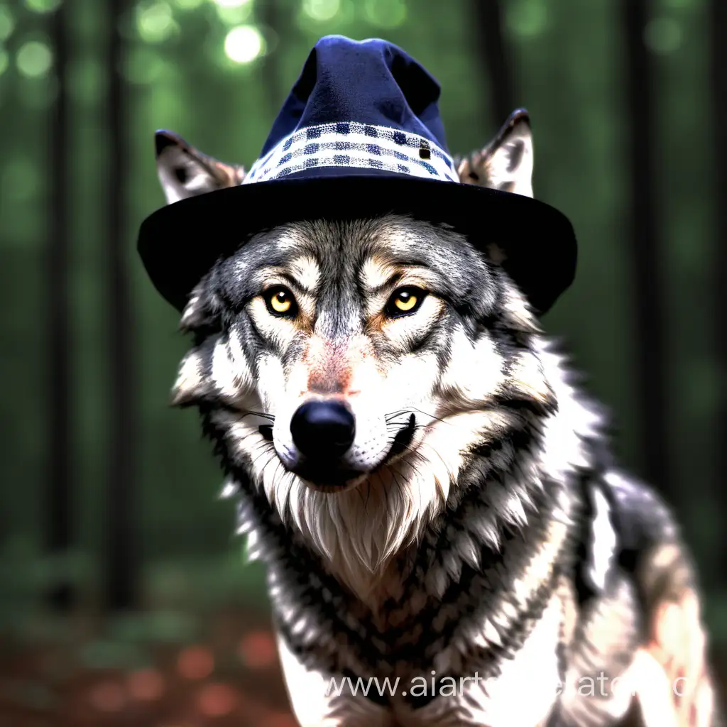 Mysterious-Wolf-Wearing-a-Hat-in-Moonlight-Forest