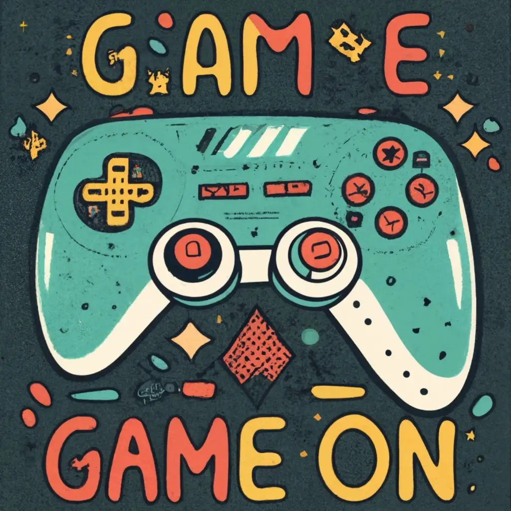 logo, Iconic Gaming Controller for a shirt, with the text "Game On", typography