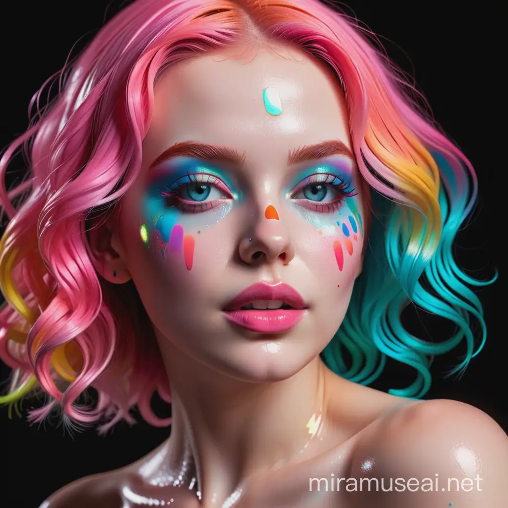 Vibrant Porcelain Portrait Stunning Spanish Woman with Colorful Makeup on Black Background