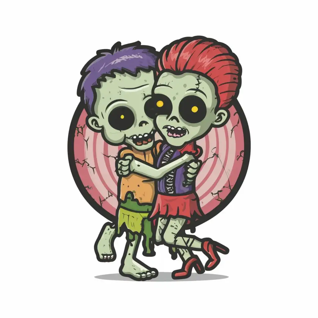 logo, t-shirt vector , Cuteness overload, 3D, Valentine’s Day, 1920s vintage adorable zombie couple hugging, whimsical wonderland, spooky ,marvel style theme white background ,Contour, Vector, white background, no words, ultra  Detailed, ultra sharp narrow outlined image, no jagged edges,  vibrant neon  colors,  typography, with the text ".", typography