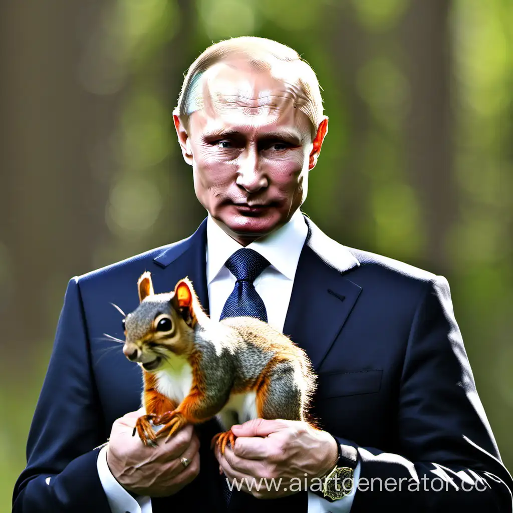 Russian-President-Putin-Poses-Playfully-with-a-Squirrel