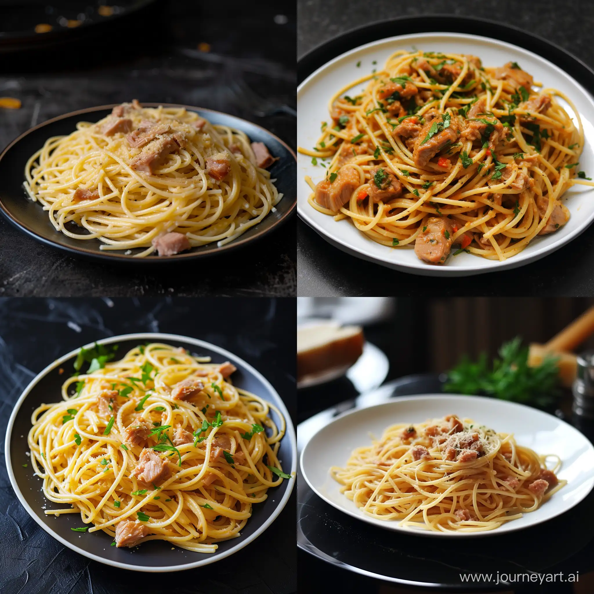 Delicious-Pork-Spaghetti-on-a-Stylish-Soviet-Black-Table