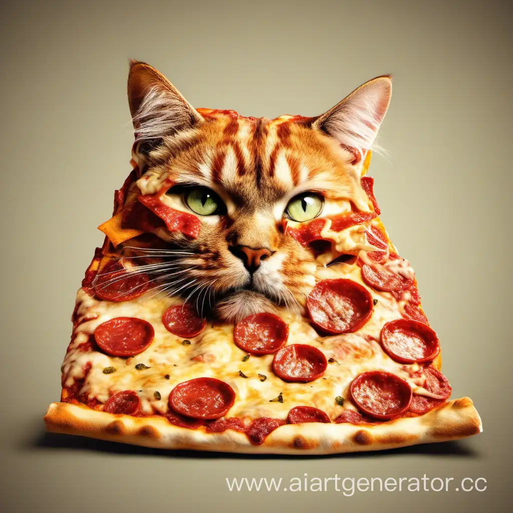 Огромный кот из пиццы ест пиццу
