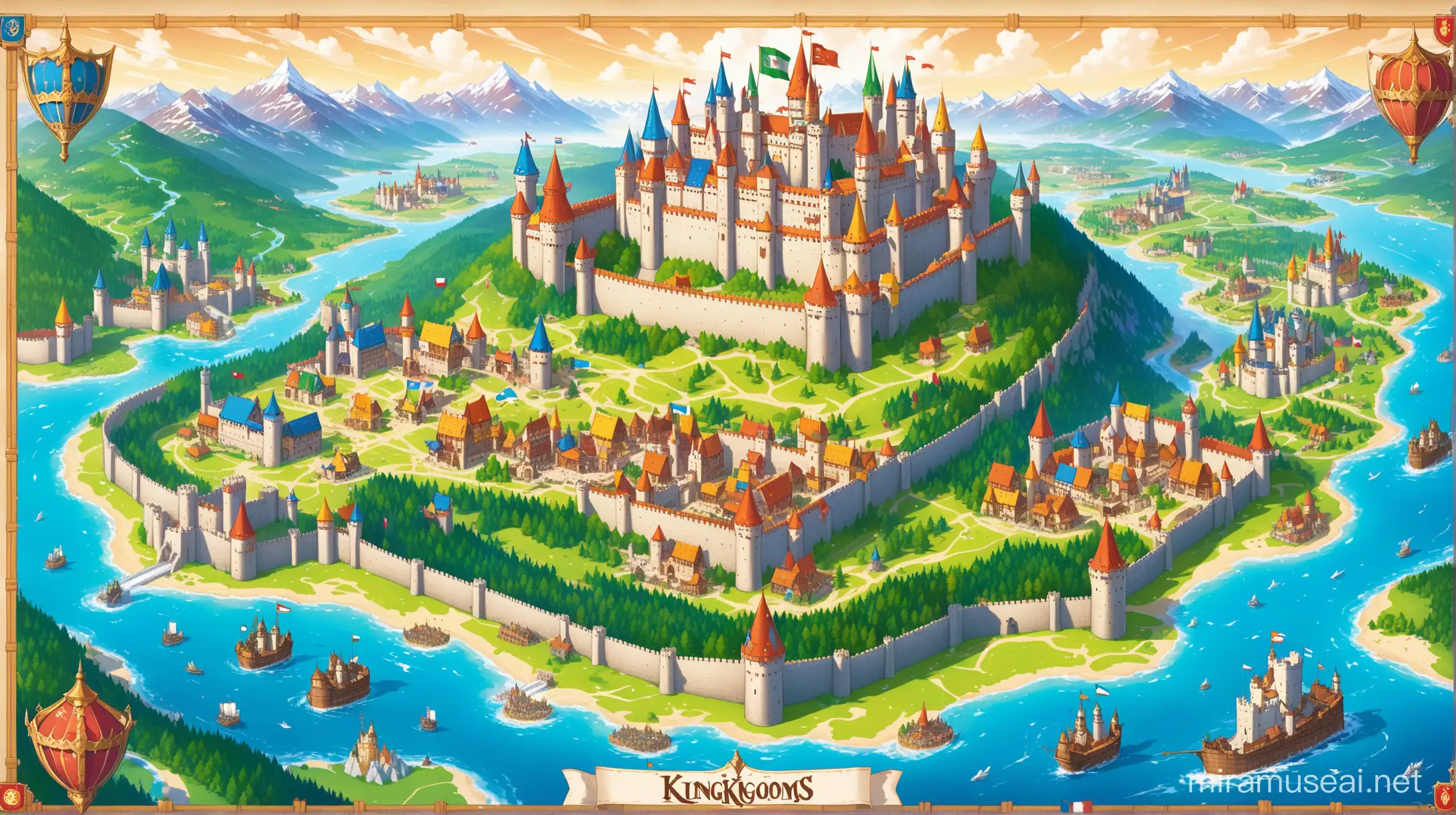 Fantasy Kingdoms Map with Castles Villages and Towers
