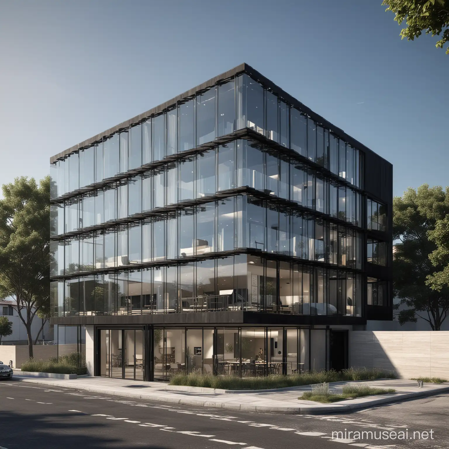 This is a psychologist clinic. It will have 5 floors and will have a terrace roof. Glass should be used on the facade and black wood should be used.