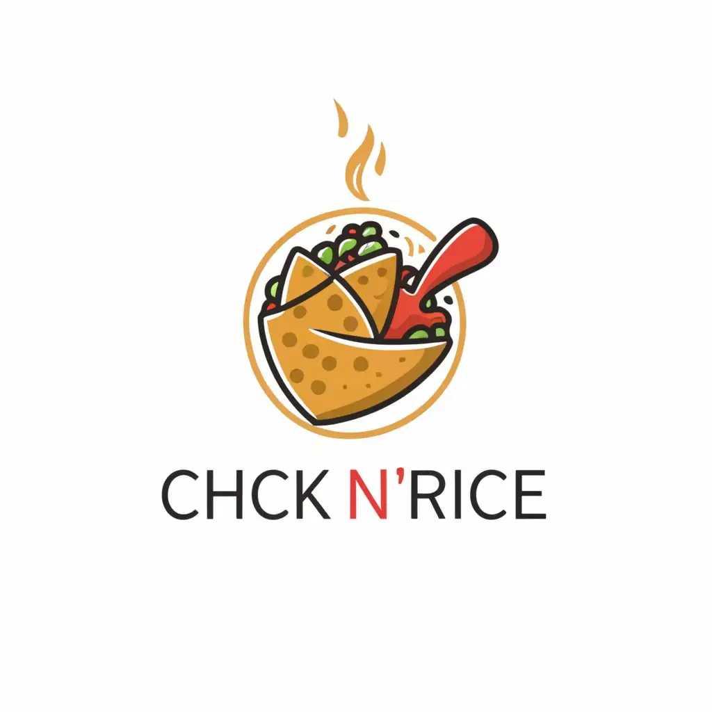 a logo design,with the text CHICK N' RICE, main symbol:chicken meat wrap in a hanging rice with spicy flavor,Minimalistic,be used in Restaurant industry,clear background, modern style