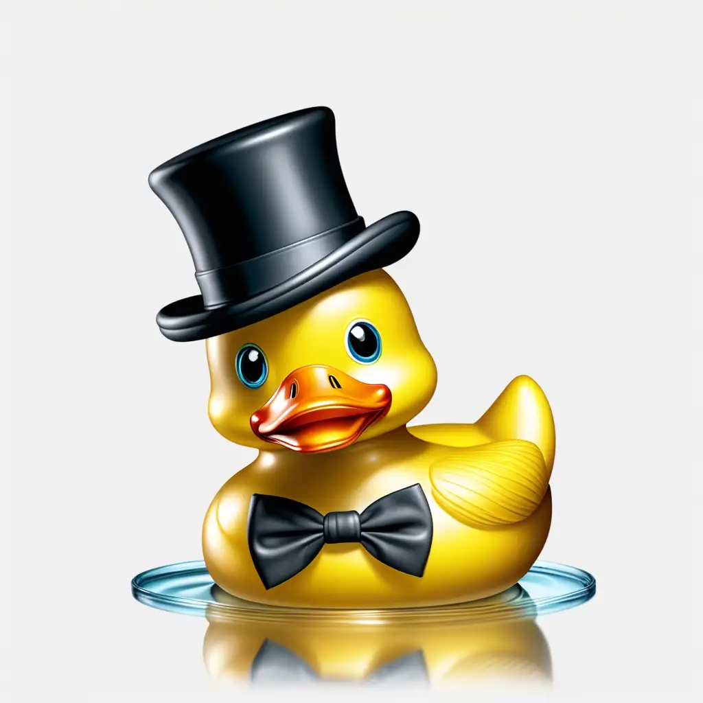 Yellow rubber duck wearing a  top hat on a transparent background