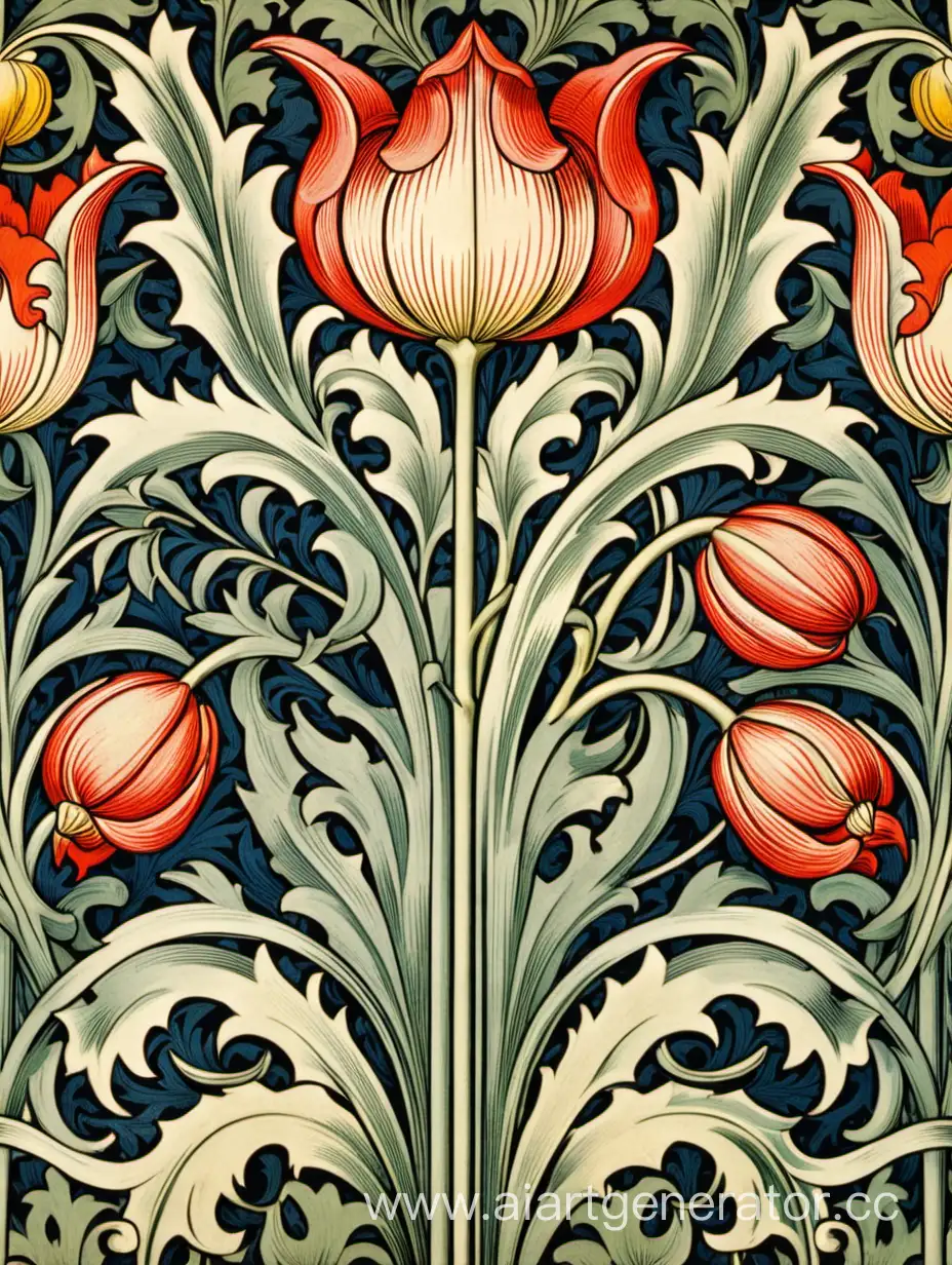Ornate-William-Morris-Style-Tulip-Wallpaper-Design