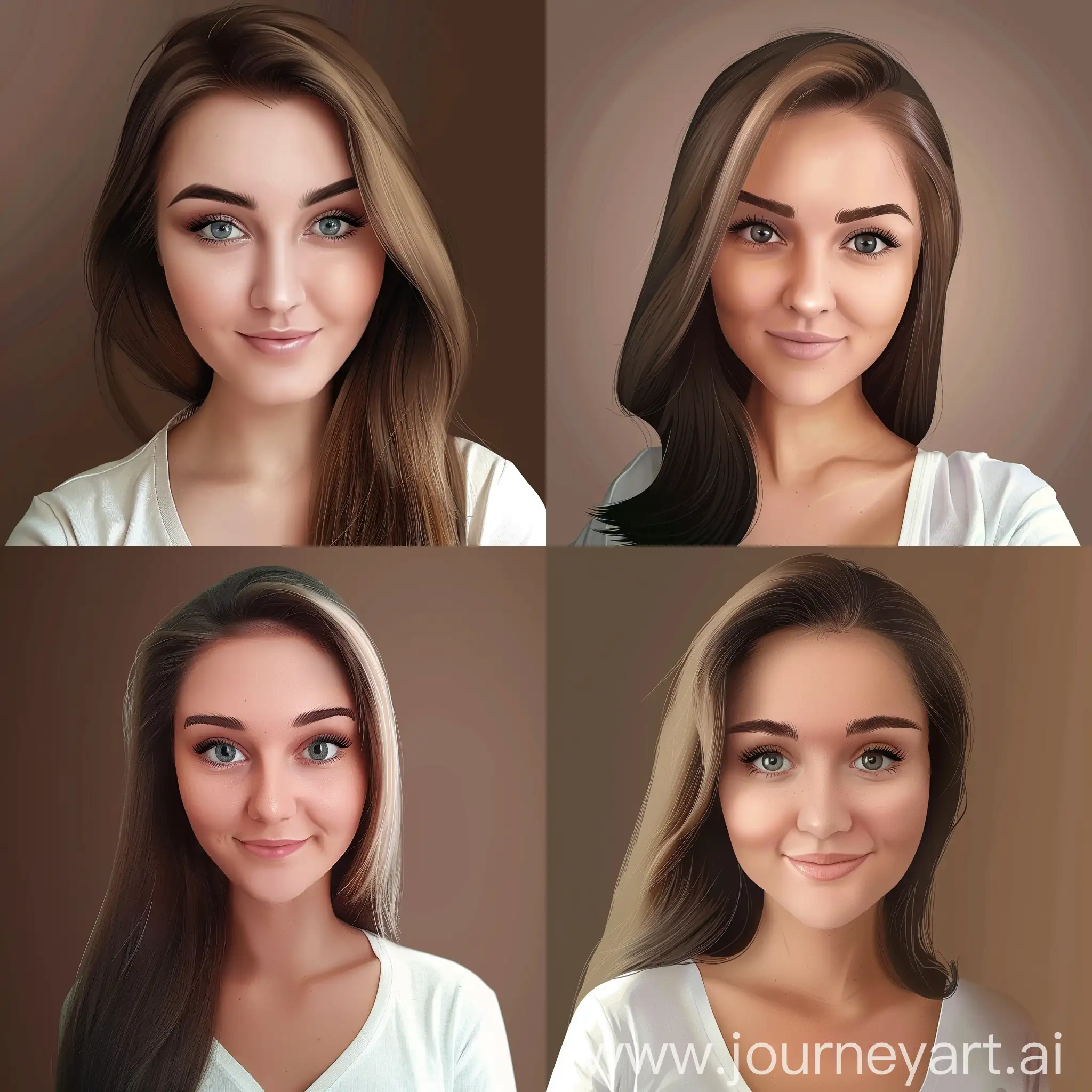 Cartoon-Realistic-Woman-with-Sleek-Hair-on-Brown-Background