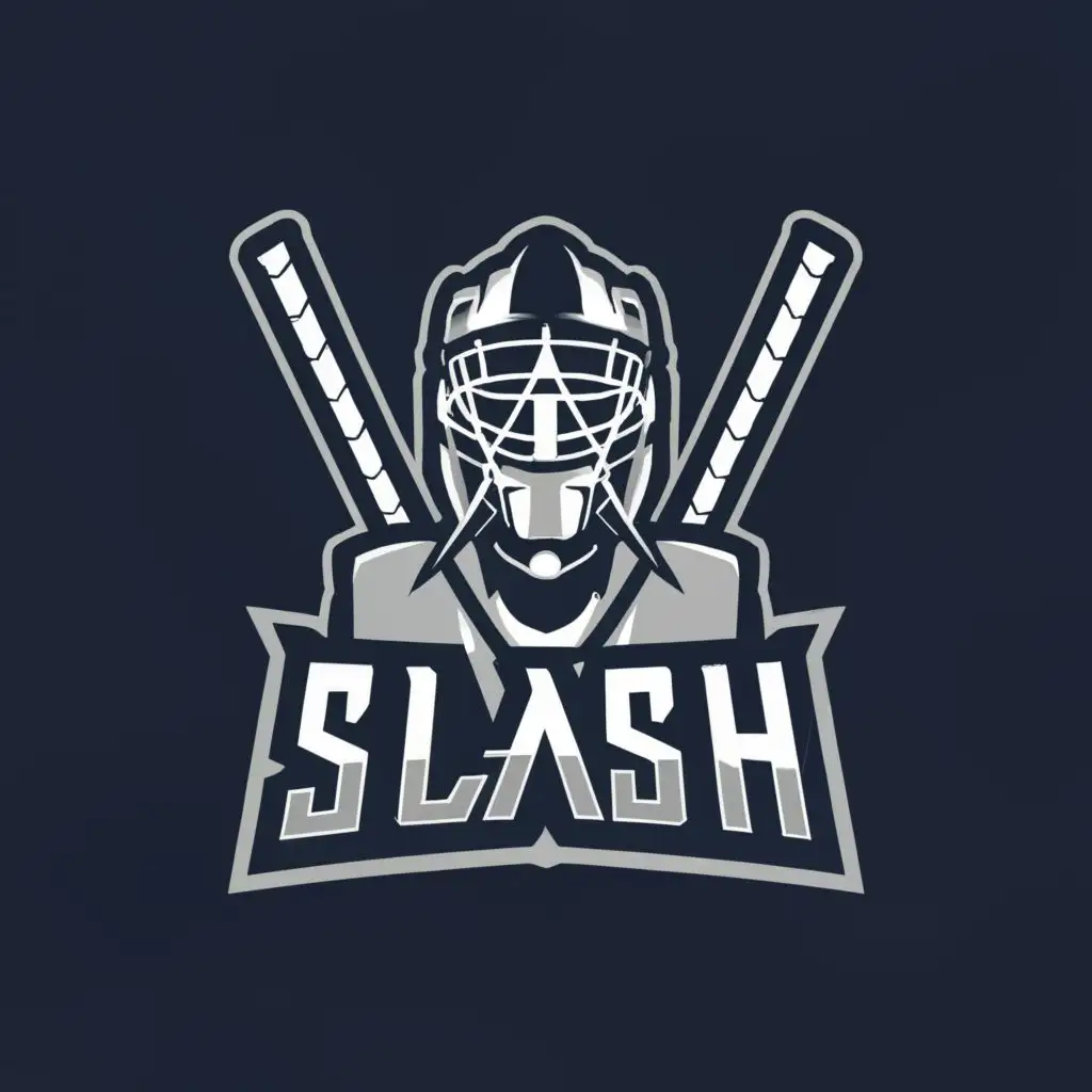 a logo design,with the text "SLASH", main symbol:hockey goalie mask
hockey stick
blade,Moderate,be used in Travel industry,clear background