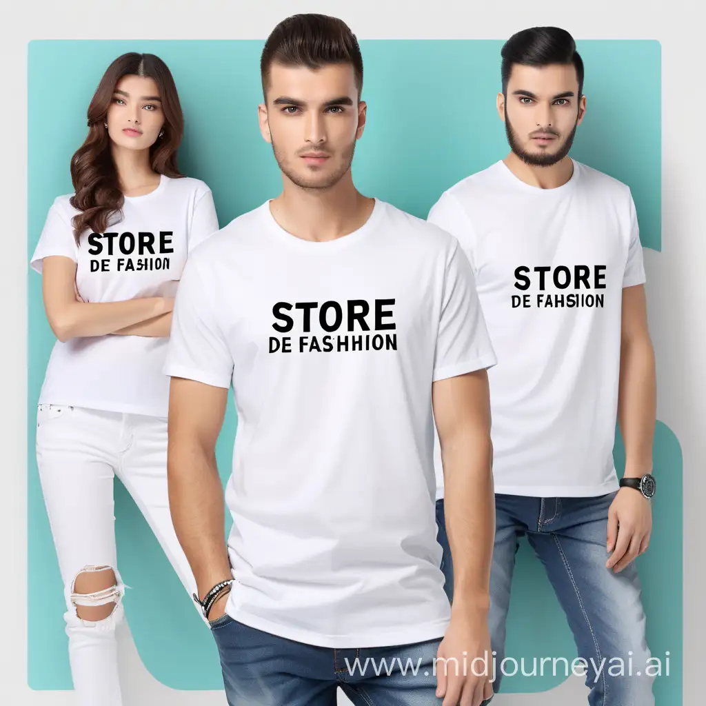 Launching new male tshirt online fashion Store with a sign board "store de fashion"