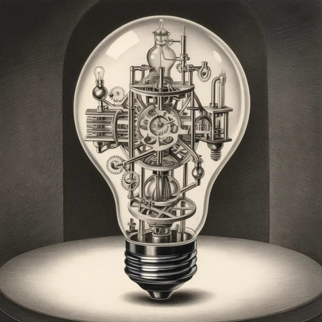 EscherInspired Scientific Clockwork Lightbulb