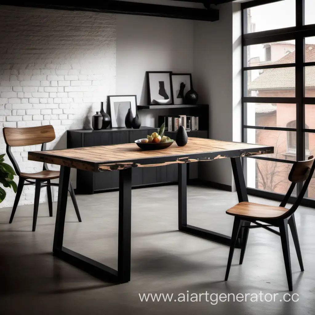 Chic-LoftStyle-Wooden-Table-with-Black-Metal-Frame
