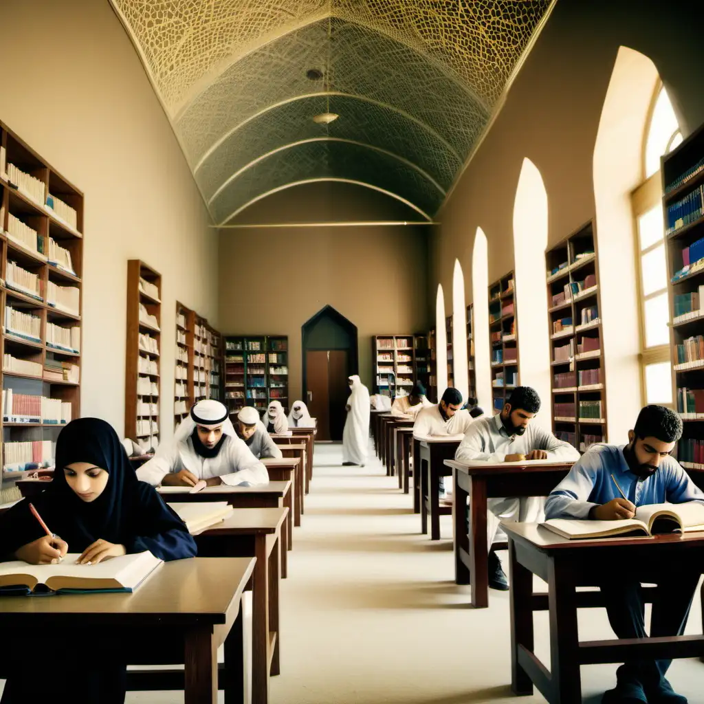 Diverse Students Studying in House of Wisdom Library Baghdad Islamic Golden Age