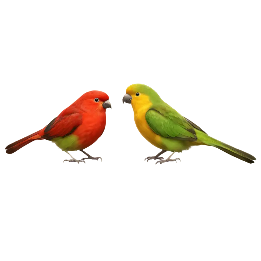3d render, red and green birds, canaries