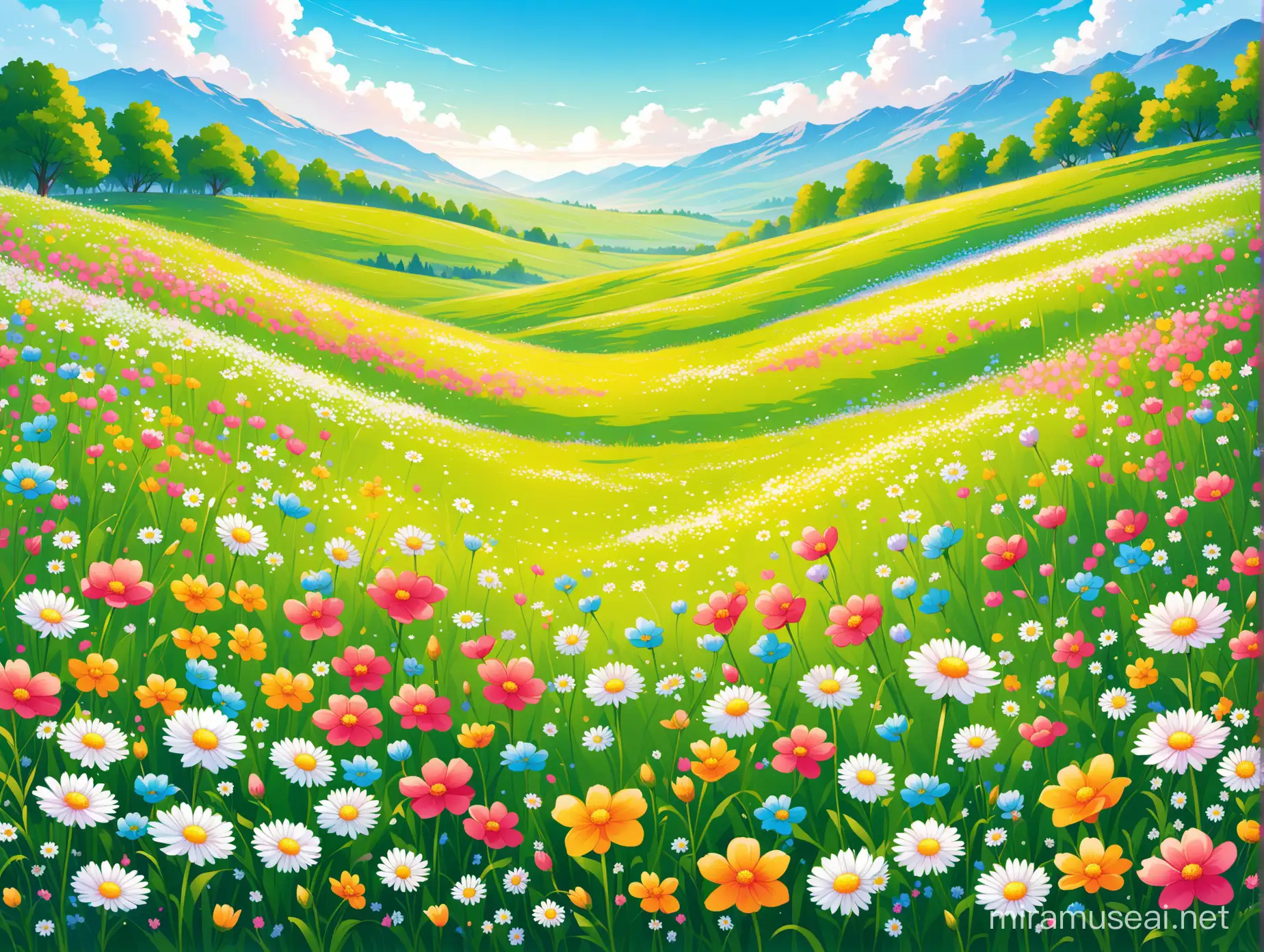 Flower meadow, spring illustration