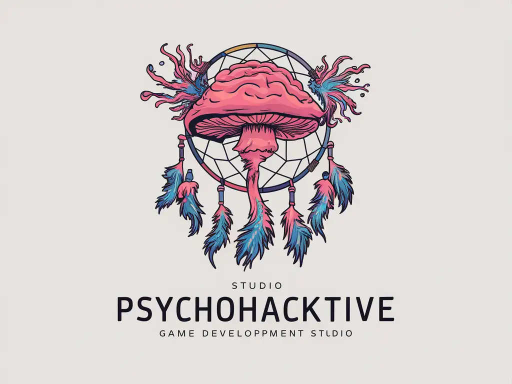 DREAM CATCHER STYLIZED GAME DEV STUDIO LOGO "STUDIO PSYCHOHACKTIVE" SHROOM BRAIN STEM TENTACLES